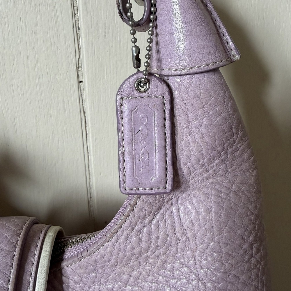 Coach Lilac Pebbled Shoulder Bag Buckle Accent Silver Hardware Designer Classic - Picture 5 of 14